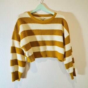 Cozy Cropped Mustard Stripe Knit Sweater | The Korner Size M/L
